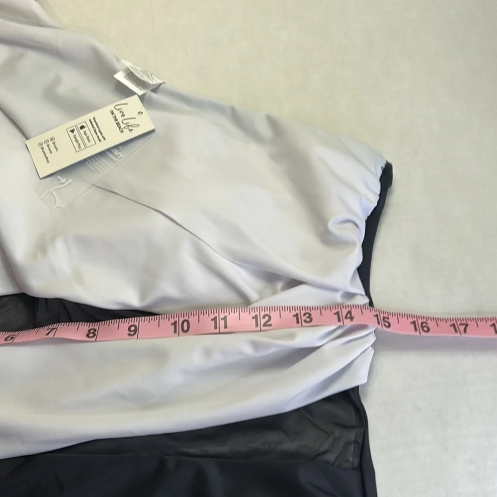 CUPSHE ASYMMETRICAL BLACK WHITE TUMMY CONTOURING ONE PEICE MESH MIDDLE SZ XL